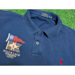 Polo Ralph Lauren Mens XXL Navy‎ Blue Nautical Flag Polo Shirt Red Pony Logo